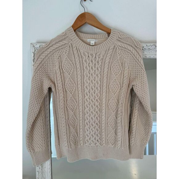 J. Crew Crewcuts Cream Cable Knit Crewneck Pullover Sweater Girl’s Size L 10-11 - Picture 1 of 5